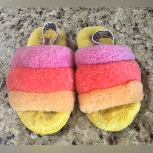 UGG Other - UGG Kids Multicolor Fuzzy Slide Slippers - Pink, Orange, Yellow